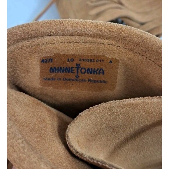 Minnetonka Women’s 10 Taupe Suede Fringe Lace Up Boots Boho Festival Hippie - Picture 9 of 9